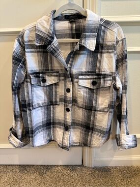 Sanctuary Black and White Plaid Button-Down Shirt Jacket